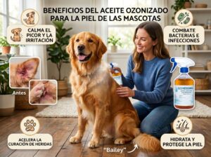 Perro recibiendo cuidado dermocosmético con aceite ozonizado OzoneDerma